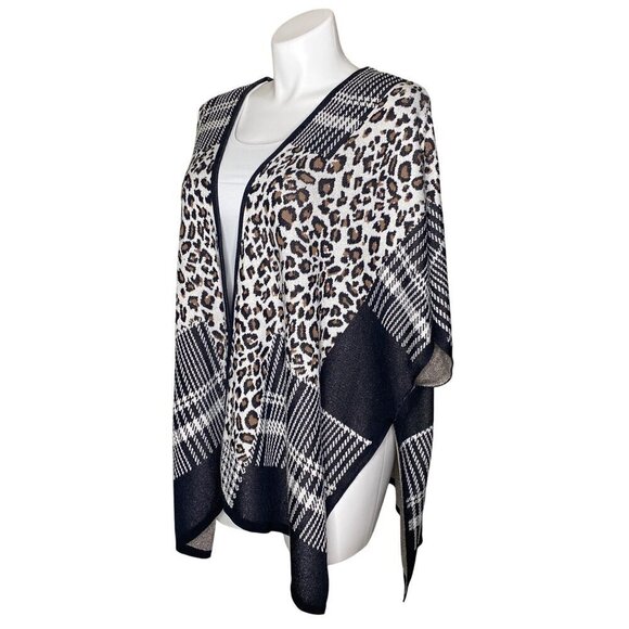 Chico's Plaid and Animal-Print Knit Ruana Wrap, Open Front Women's Size L/XL - Picture 8 of 10